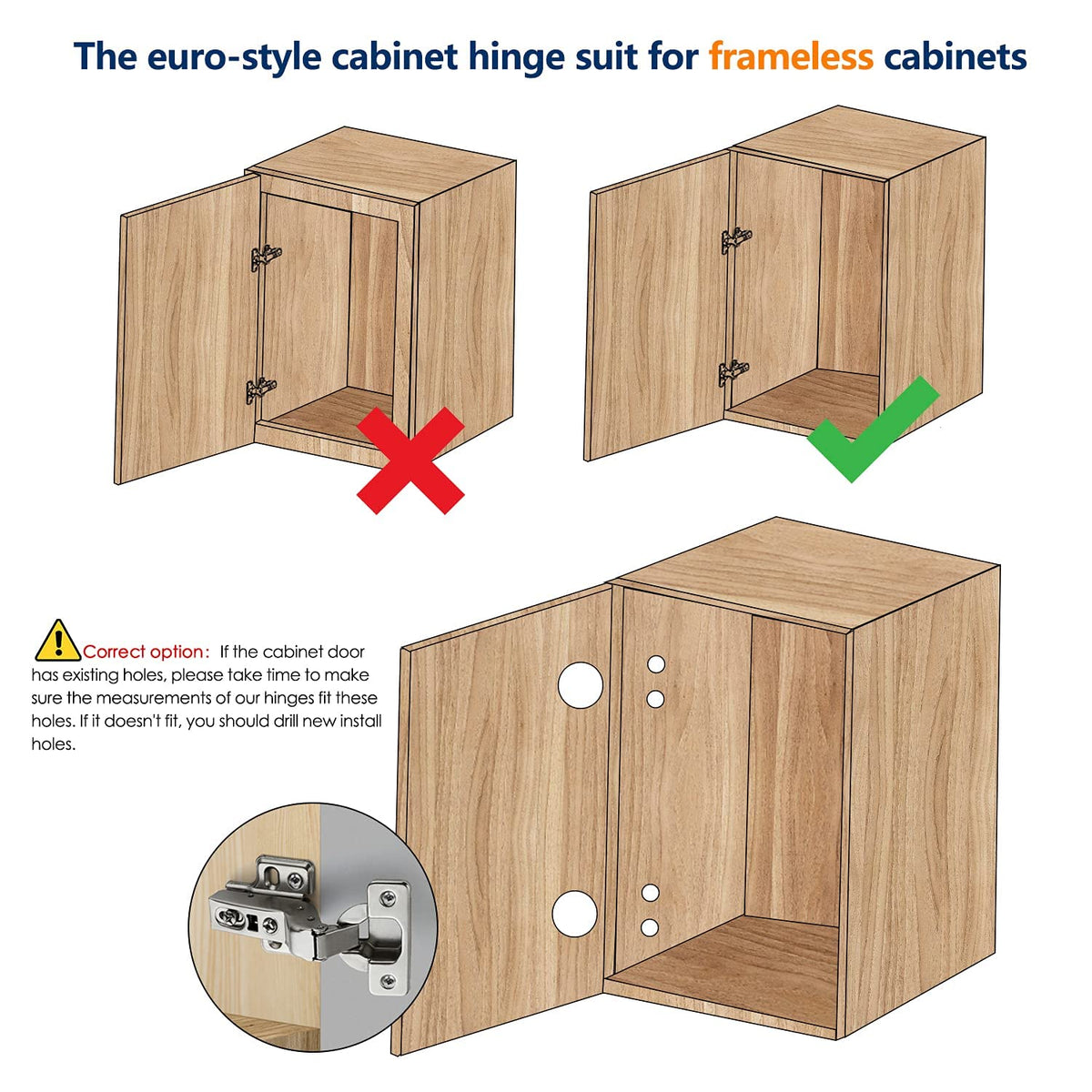 European Kitchen Cabinet Hinges, Soft Close, Full Overlay, 10 Pack