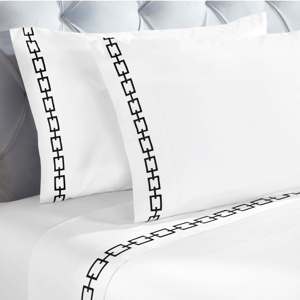Embroidered Cotton Bed Sheet Set, 1 Elastic Deep Pocket Fitted Sheet, 1 Flat Sheet, 1 Pillowcase, Daily Soft Sheets