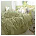 Ultra Soft Seersucker Fabric Ruffle White Bedding Set Double 4Pcs Quilt Duvet Cover Flat Bed Sheet 2