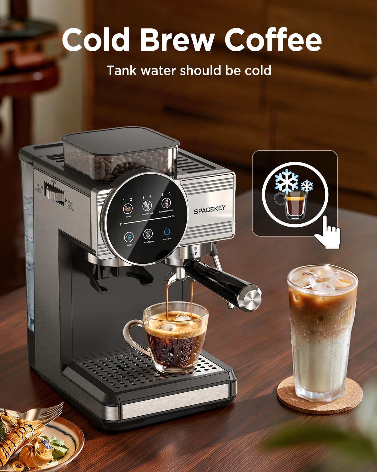 Espresso Machine with Grinder and Frother, 30 Grind Settings, 20 Bar