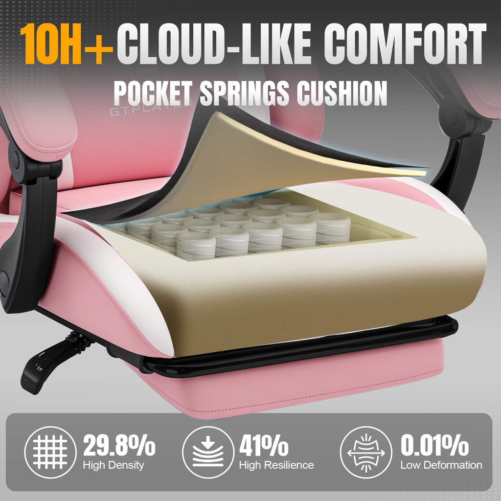 Gaming Chair with Pocket Spring Cushion, Leather Office Chair with Ergonomic High Back & Lumbar Support for Back Pain
