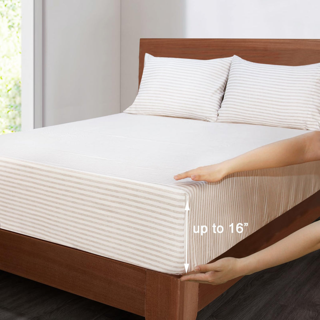 Striped Sheet Set - Hotel Luxury 1800 Bedding Sheets & Pillowcases - Deep Pocket Fitted Sheet, Soft