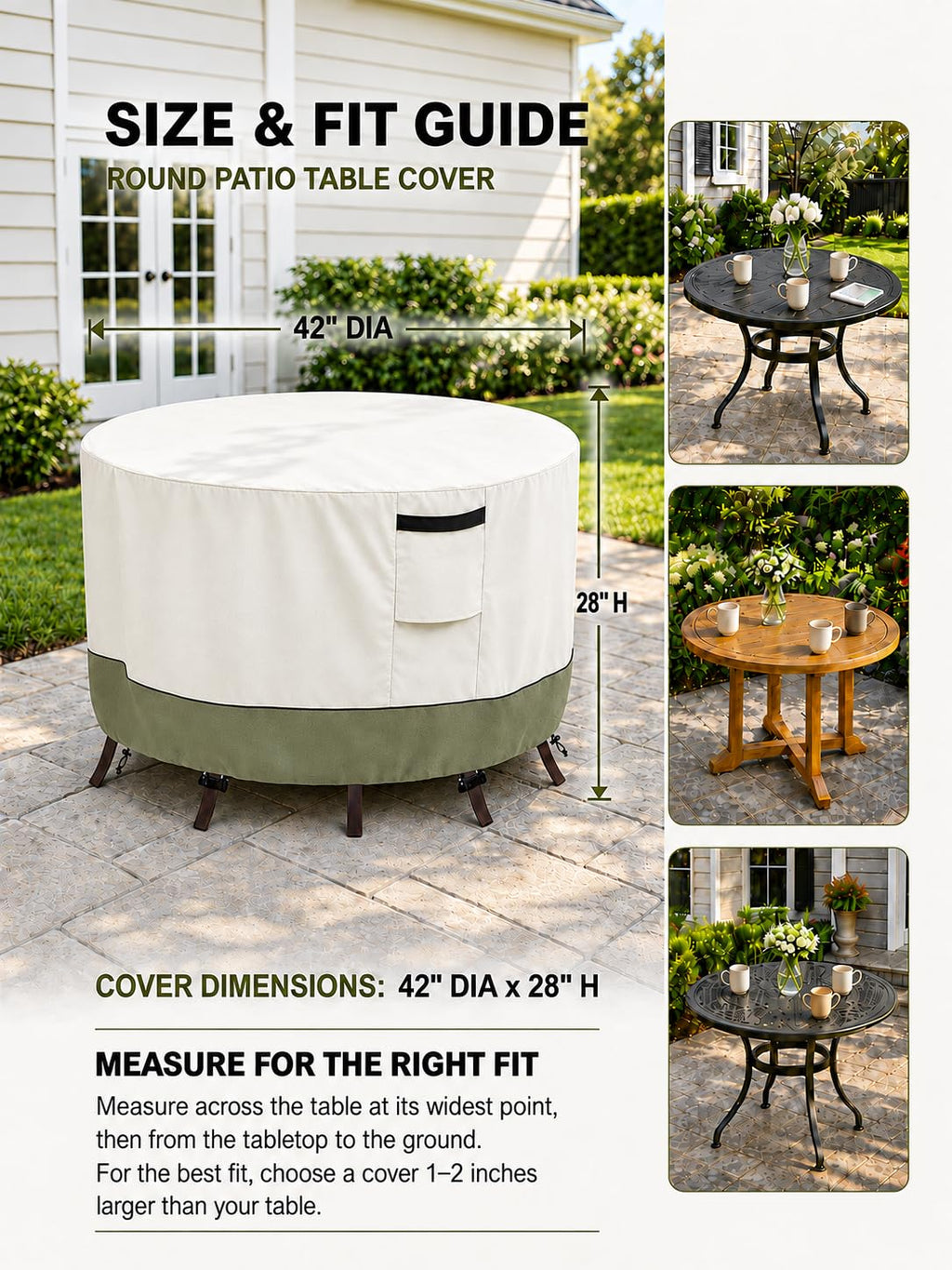 Round Outdoor Table Cover, 42" Dia x 28" H