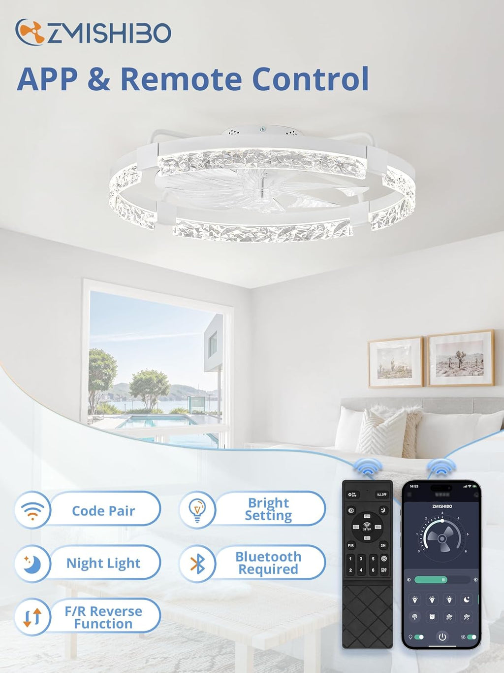 24" Flush Mount Ceiling Fan with Light