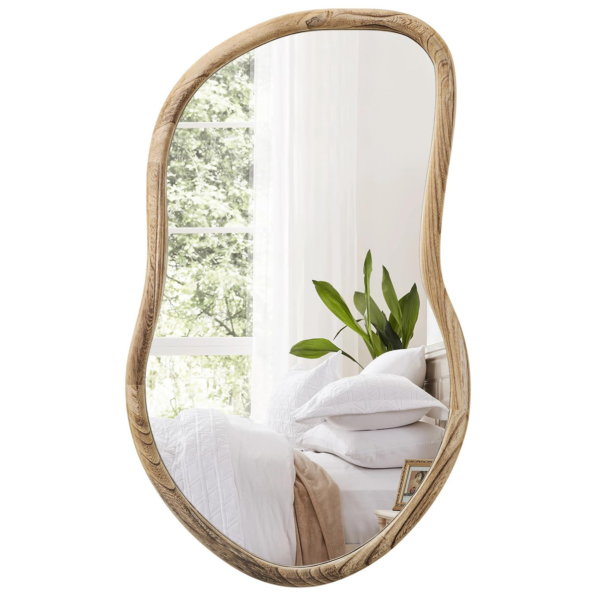 Irregular Wall Mirror Wood Asymmetrical Mirror Large Bathroom Vanity Mirrors Natural Wood Framed Abstract Mirrors for