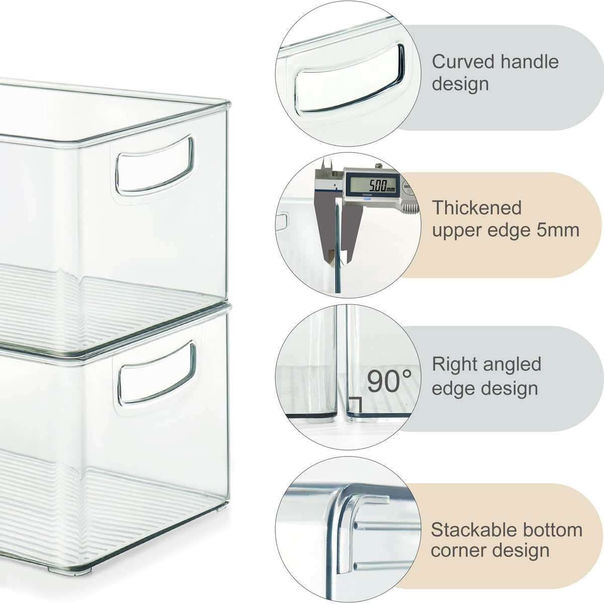 8 PACK Freezer Organizer Bins Fridge Organizers and Storage Stackable Refrigerator Organizers Bins with Side Handles