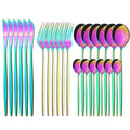 24-Piece Mirror Rainbow Flatware, 18/0 Stainless Steel Dinnerware Set Include Knife Fork Spoon Teaspoon Cutlery Set