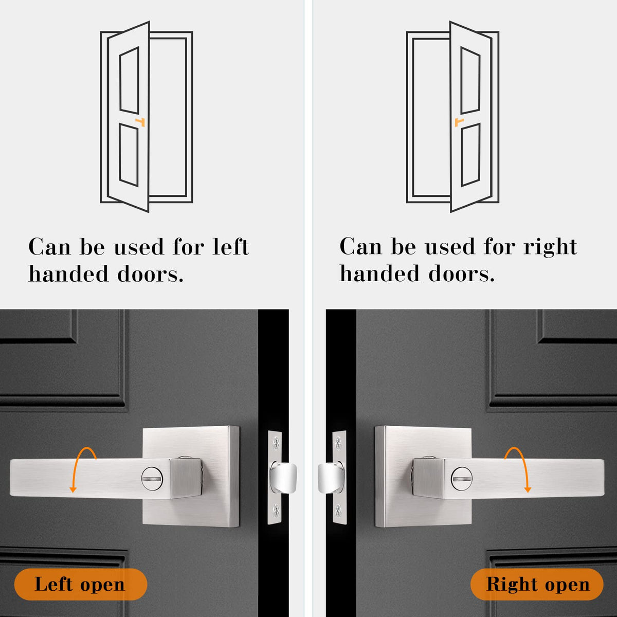 Brushed Nickel Interior Door Handles, ANSI/BHMA Grade 3 Intertek-Verified, 2 Pack Solid Zinc Alloy Square Privacy