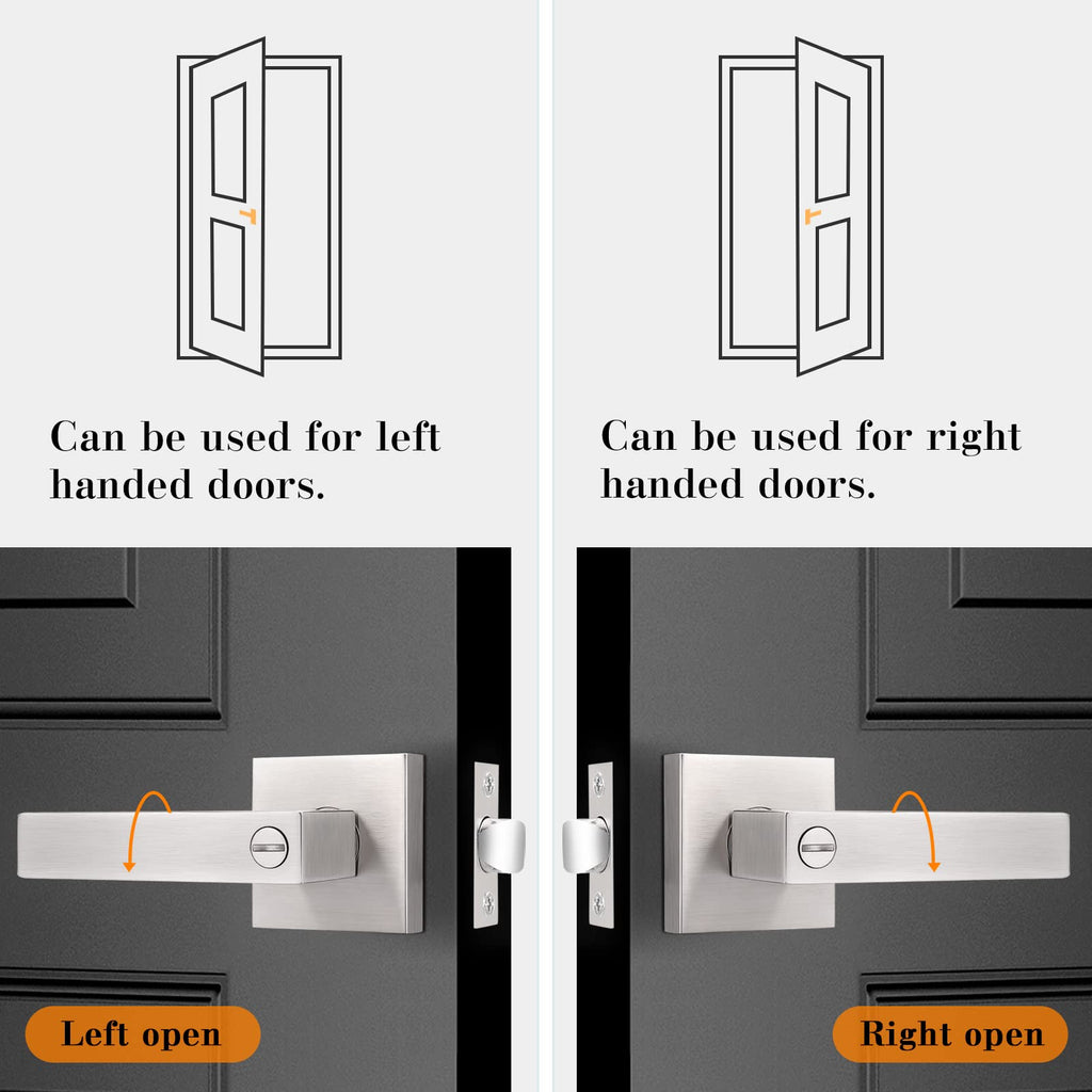 Brushed Nickel Privacy Door Handles, 1 Pack Solid Zinc Alloy Square Interior Door Levers with Lock Bathroom Office