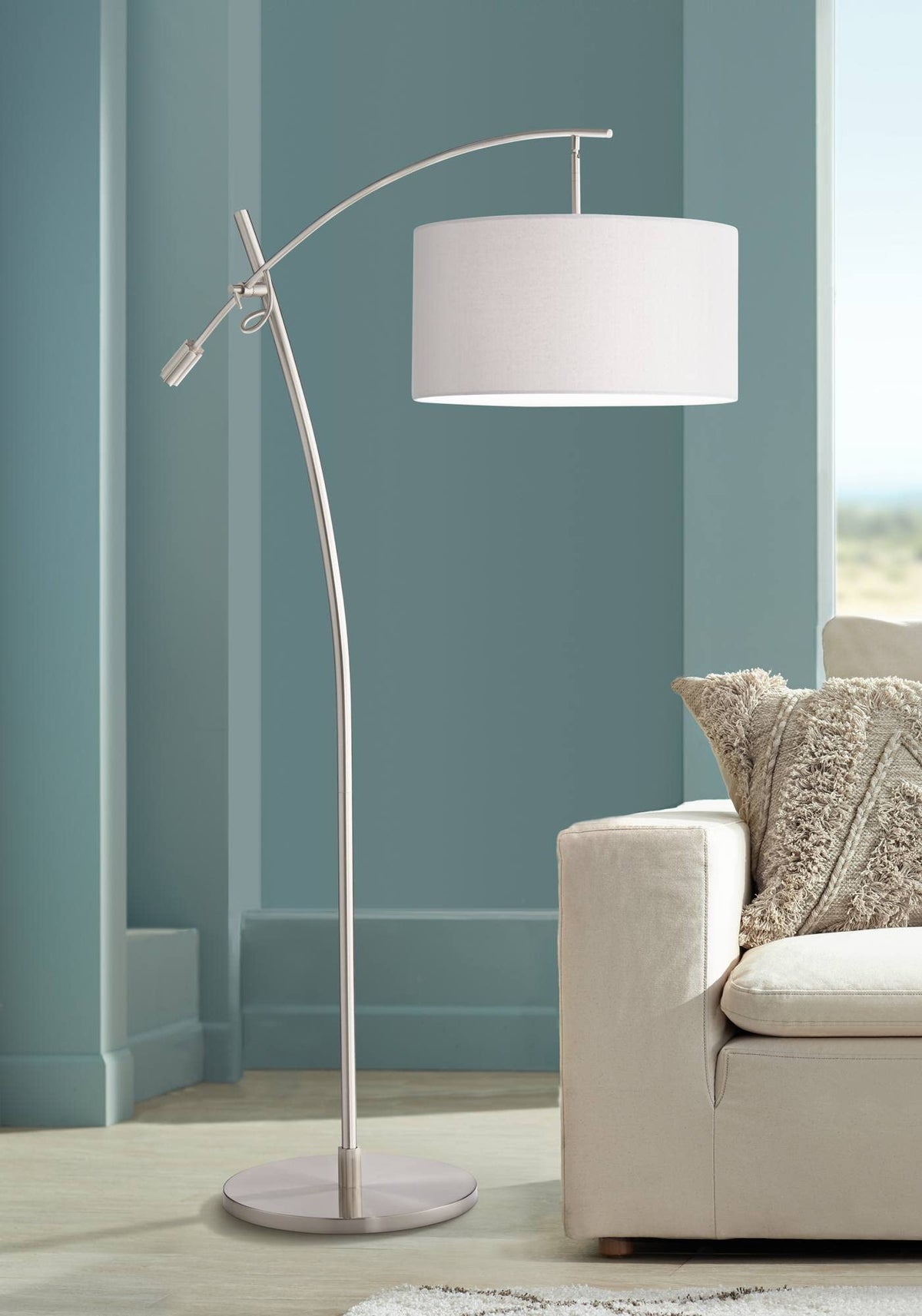 Inspired Arco Style Raymond Brushed Nickel Adjustable Boom Arc 69" Tall Floor Lamp
