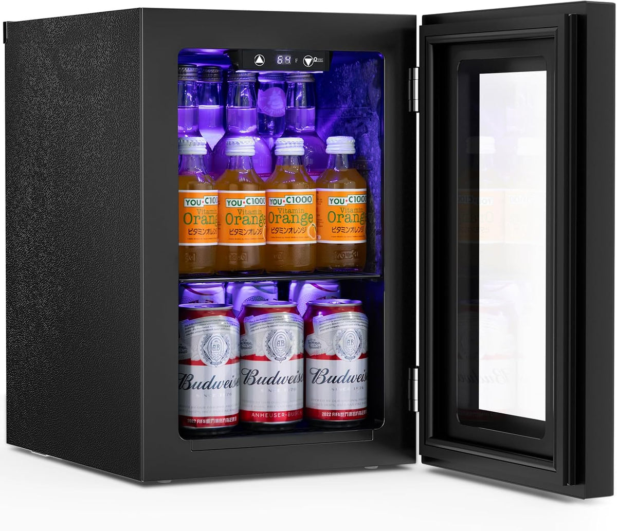 18L Beverage Refrigerator Cooler 24Can, Mini Fridge with Quiet Compressor, LED Light