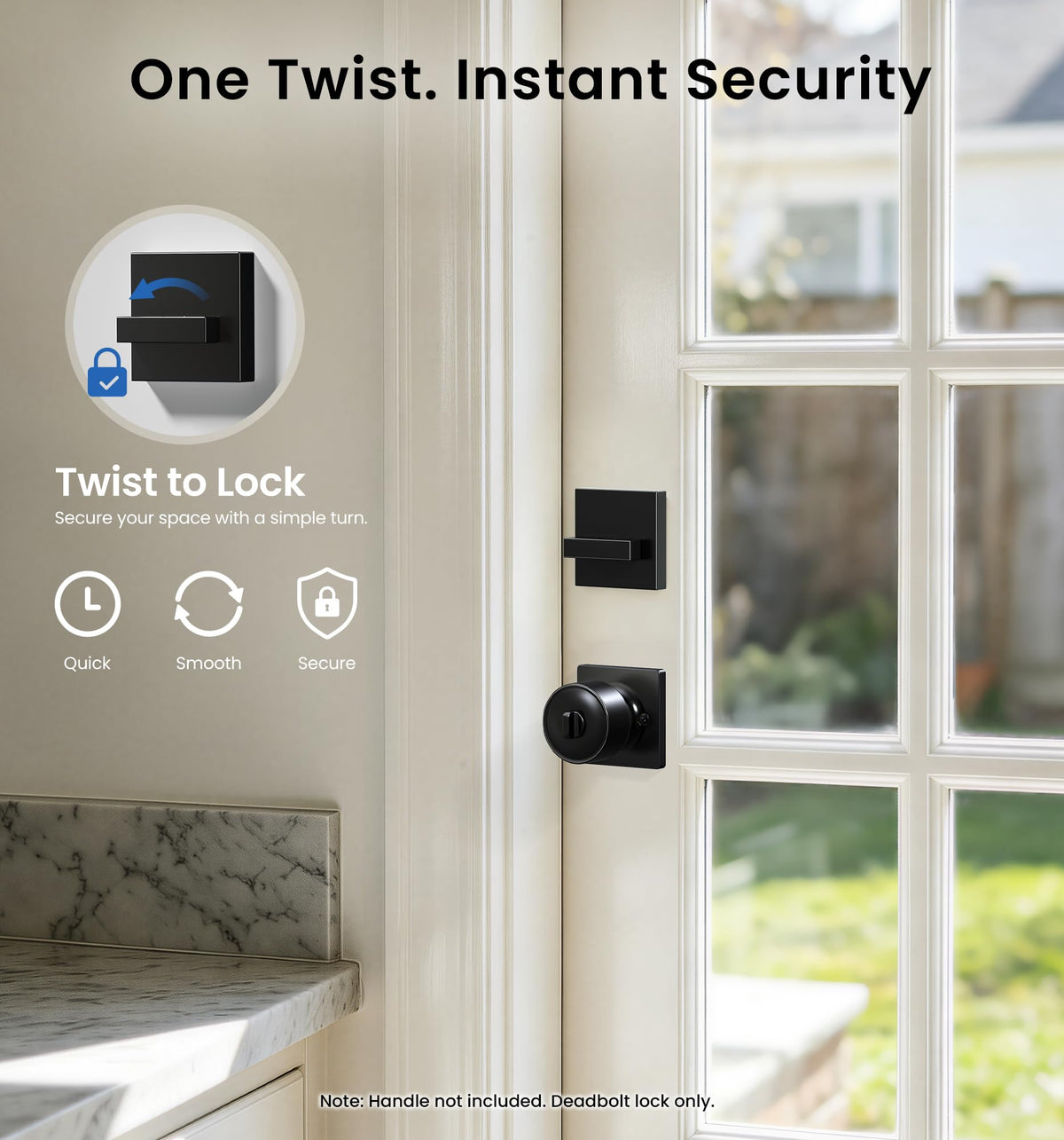 Modern Square Deadbolt, Matte Black Single Cylinder Door Lock ANSI 3