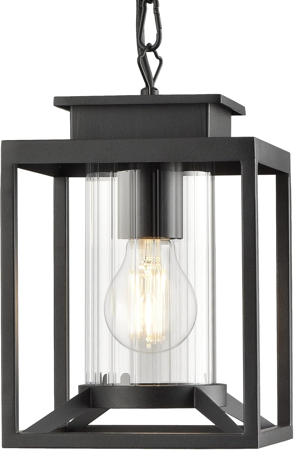 Outdoor Pendant Light for Porch, 1-Light Black Hanging Porch Light Modern Exterior Hanging Lantern with Cylinder