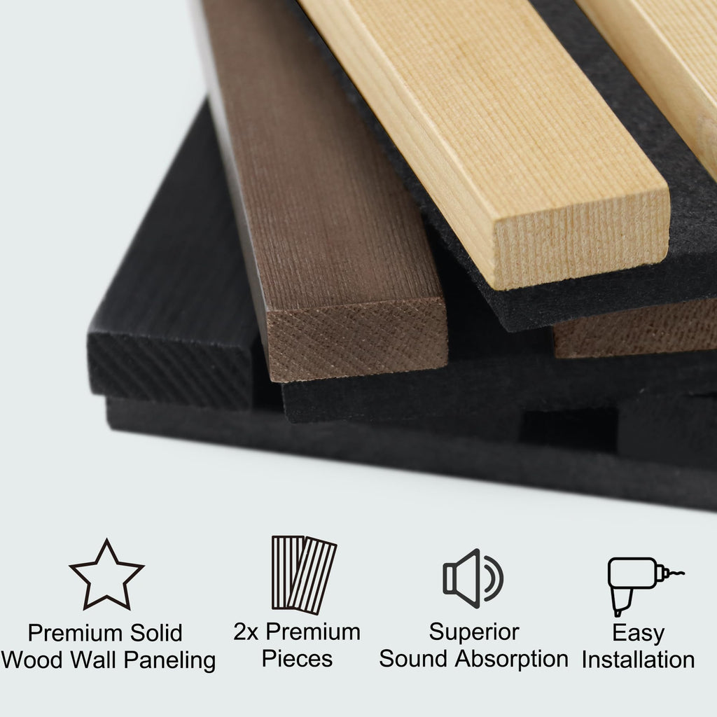 2 Pack Acoustic Solid Wood Wall Panels, 94.49" x 12.6" Soundproof Wall Panels, Wood Slat Wall Panels for Wall Decor