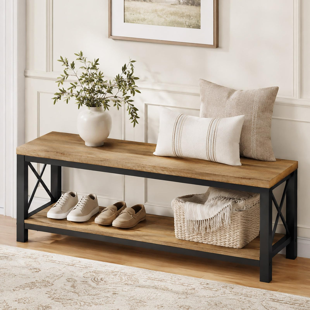 Entryway Shoe Bench for Mudroom, Farmhouse Bench with Storage