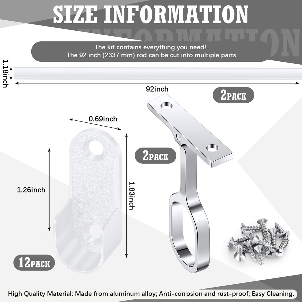 Oval Closet Rod Kit with End Caps Brackets, White