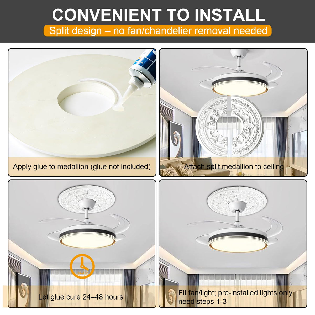 15-3/8" Split Ceiling Medallion, White Primed Light Fixture Canopy