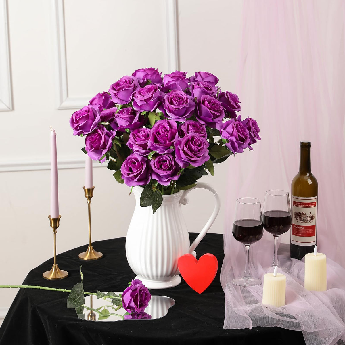 Artificial Silk Roses, 10Pcs Lifelike Fake Rose Bouquet, Purple Faux Flowers Decor, Table Centerpiece, Wedding
