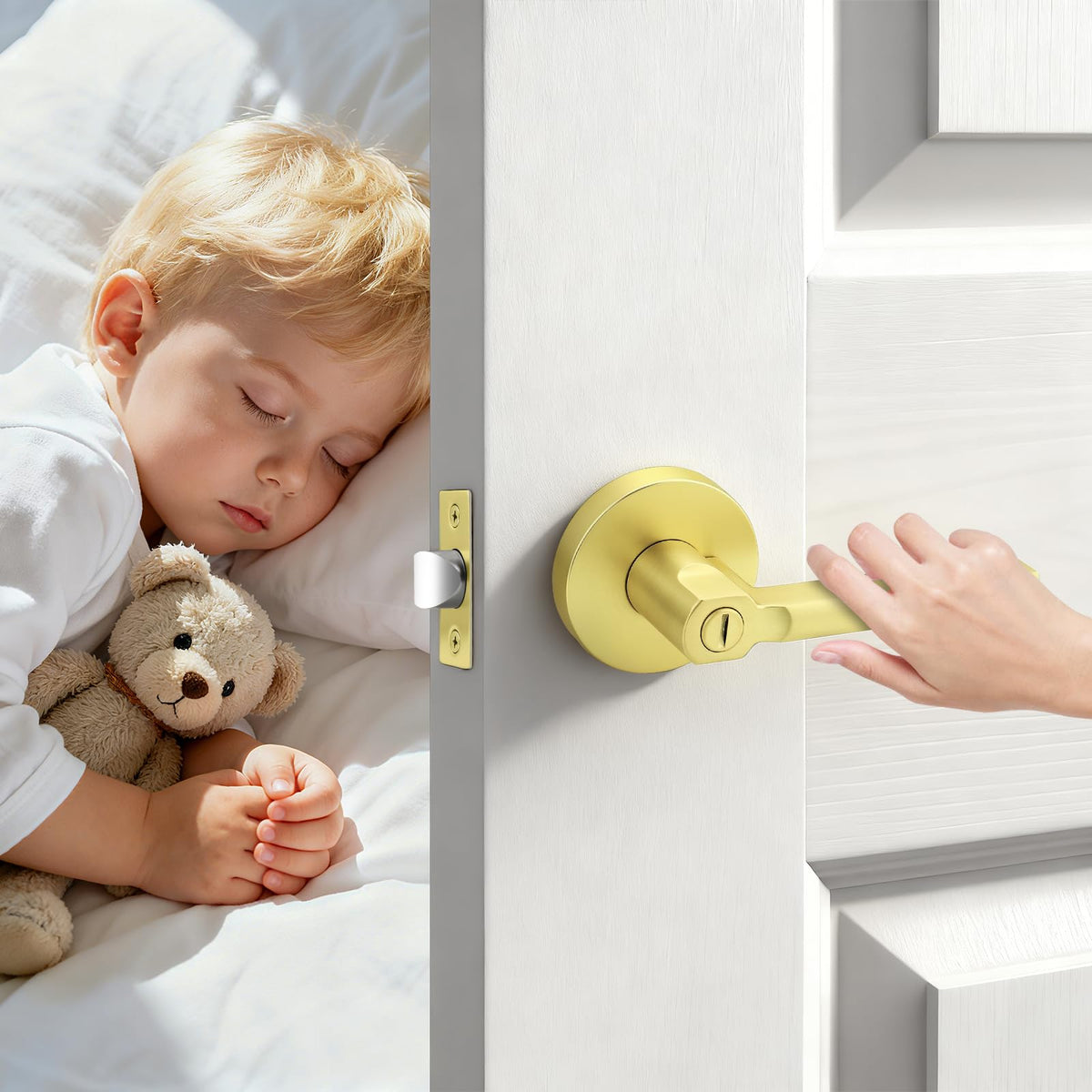 2 Pack Gold Interior Door Handle with Lock,Privacy Door Lever ,Keyless Round Door Lock Interior for Left and Right