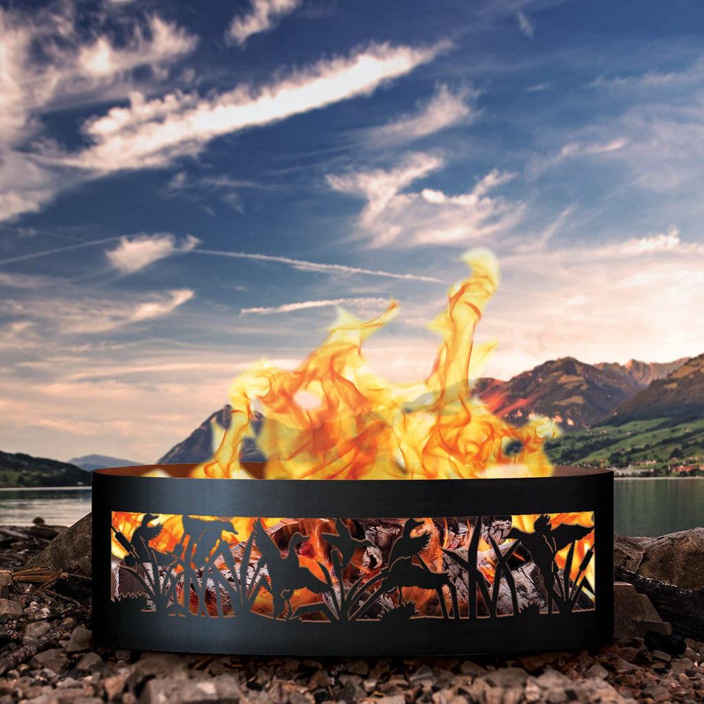 Flying Duck Unpainted 12 in. Tall 37 in. Diameter Outdoor Fire Ring - 37 x 37 x 12 in. - Rustic Black Color