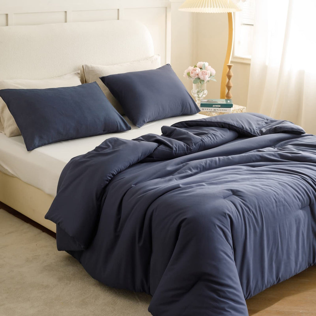 Comforter Set, Navy Blue, 3 Pieces Soft Bedding Quilt