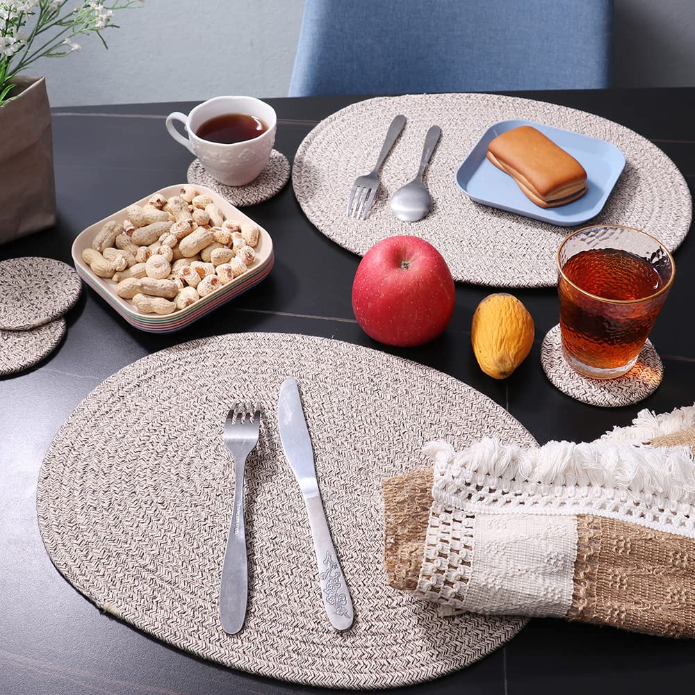 Oval Woven Placemats Set of 4, 12x16 inches, Mix Brown