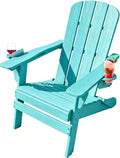 Folding Adirondack Chairs Set with Cup Holder, All-Weather Resistant HDPE Patio Firepit Chairs, Foldable Sturdy