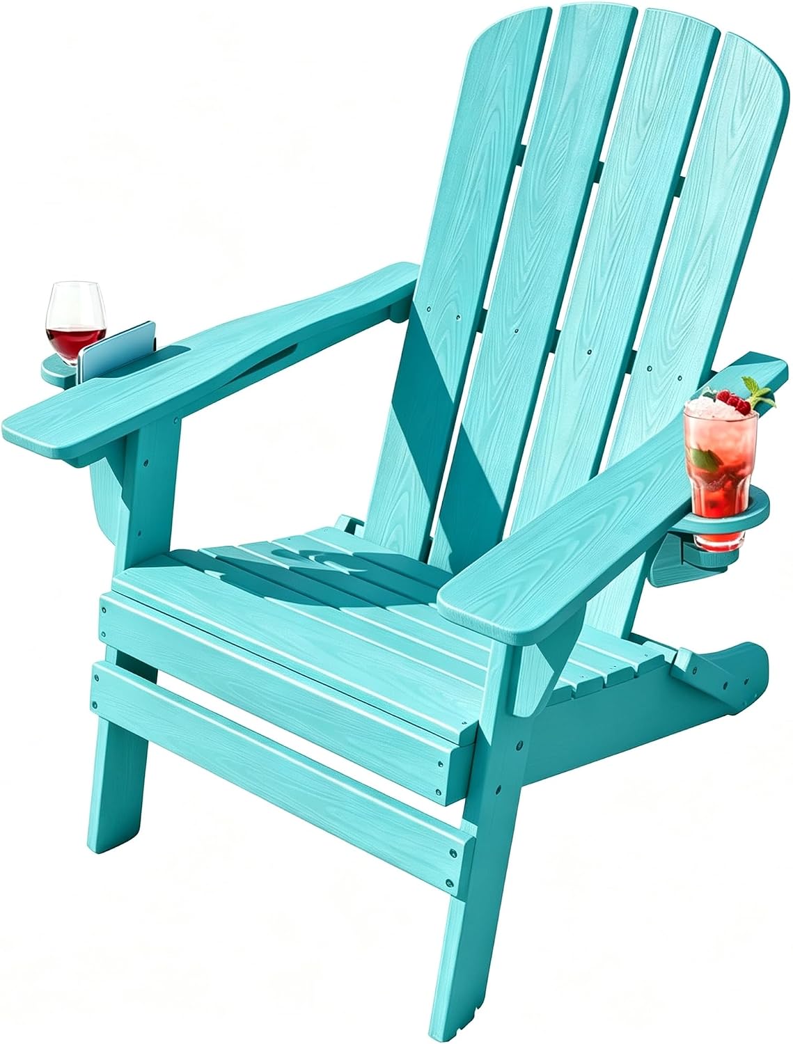 Folding Adirondack Chairs Set with Cup Holder, All-Weather Resistant HDPE Patio Firepit Chairs, Foldable Sturdy