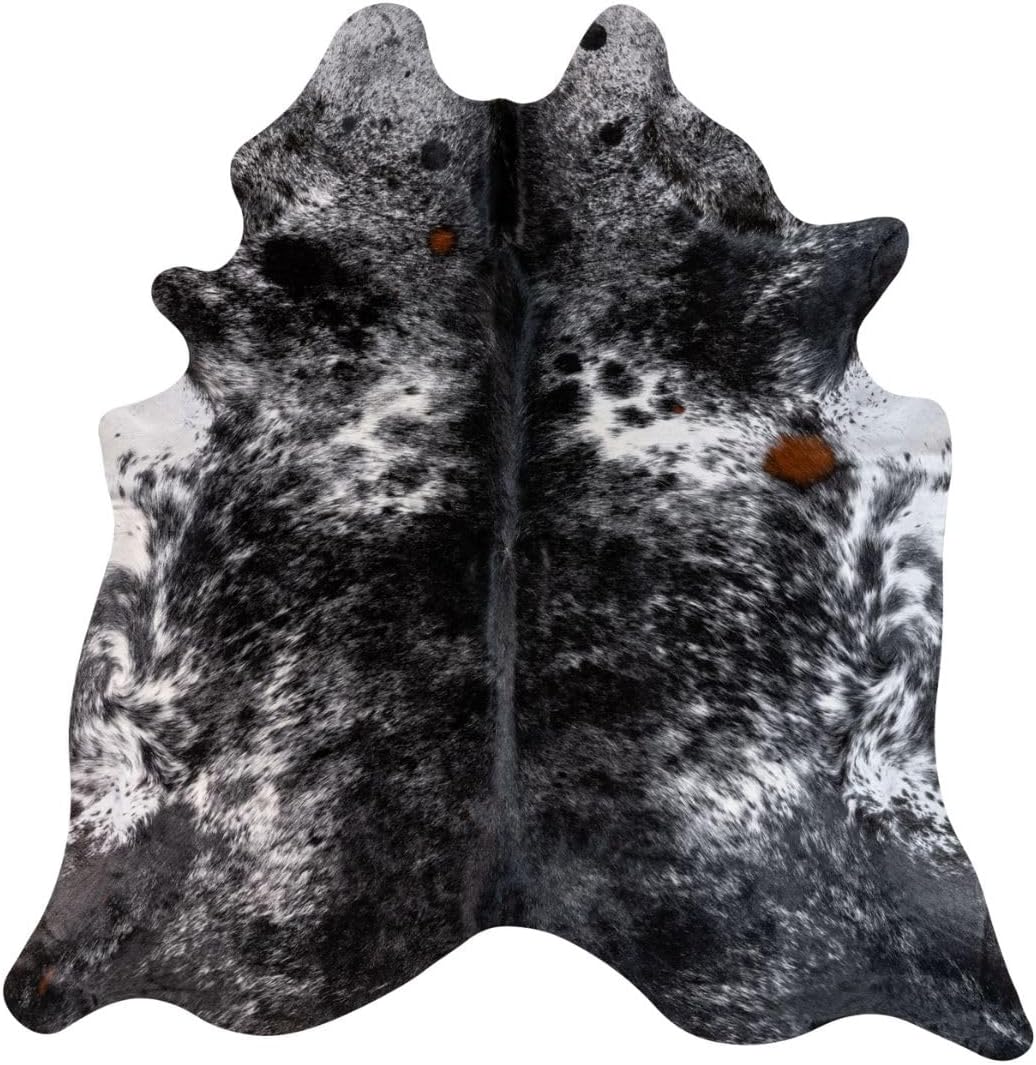 100% Genuine Brazilian Cowhide Rug - Black Salt and Pepper - Luxury Cowskin Leather Area Rug Décor 7 x 6 feet