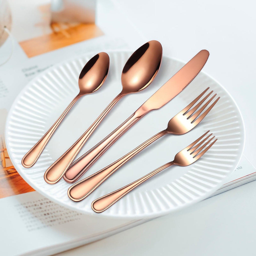 20 Pieces Rose Gold Flatware Set for 4 Person Luxury Stainless Steel Cutlery Forks Knives Spoons Modern Eating