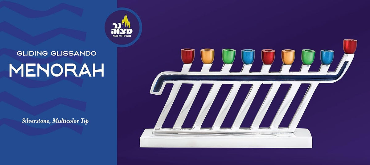 Aluminum Candle - Silverstone Multicolored Tip - Modern Decorative for Chanukah - Fits All Standard Chanukah Candles
