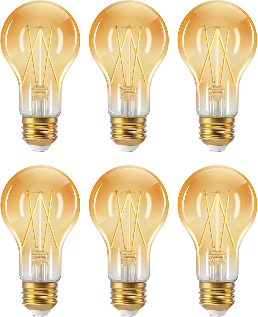 A19 Dimmable Edison LED Bulbs, 700LM 2200K Amber Warm 6-Pack