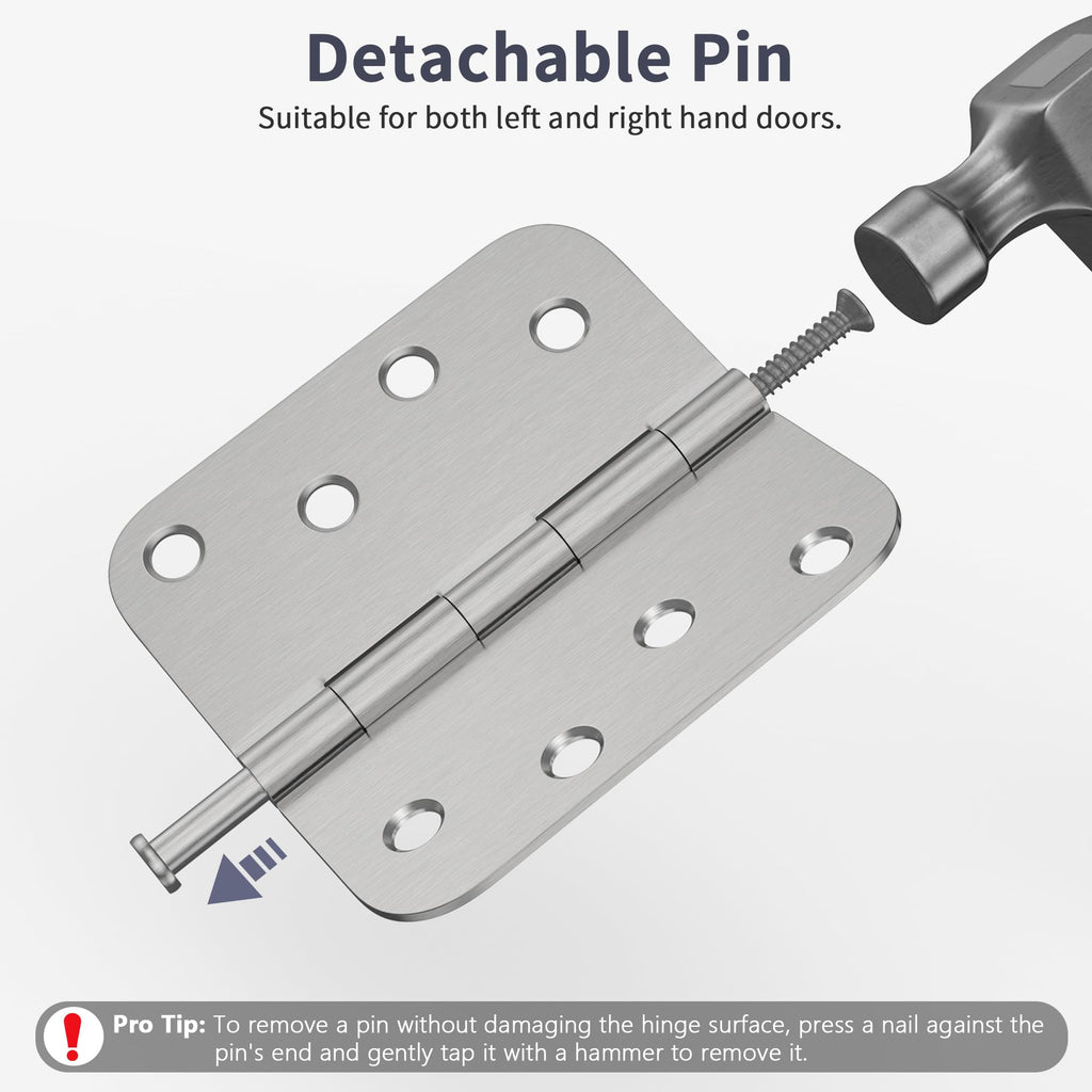 Door Hinges 4 Inch, Brushed Nickel Exterior Door Hinges 6 Pack