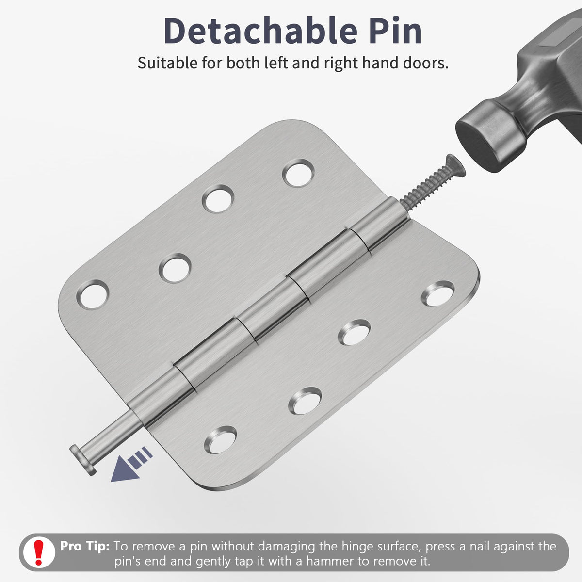 Door Hinges 4 Inch, Brushed Nickel Exterior Door Hinges 6 Pack