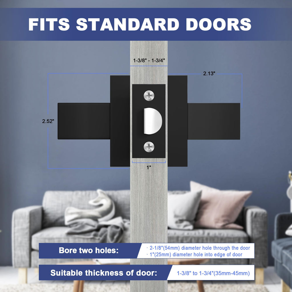 Passage Door Lever, 8 Pack Matte Black Interior Door Handles and Closet, Heavy Duty Square Interior Keyless Door