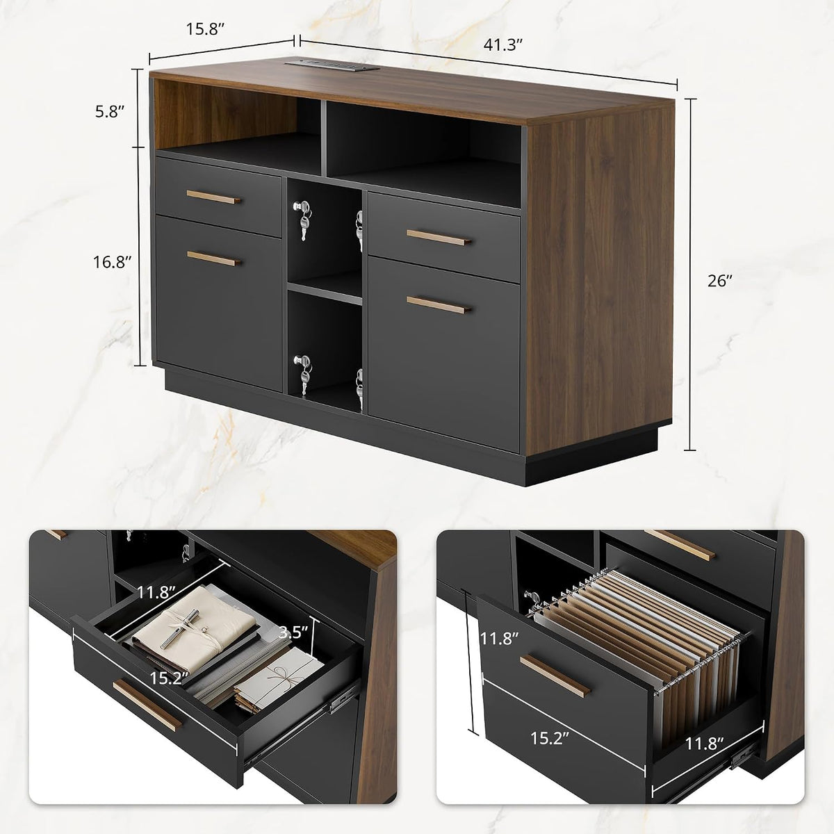 4 Drawer File Cabinet with Lock, Filing Cabinet | Office Credenza with File Drawers, Fits A4/Letter Size, Printer