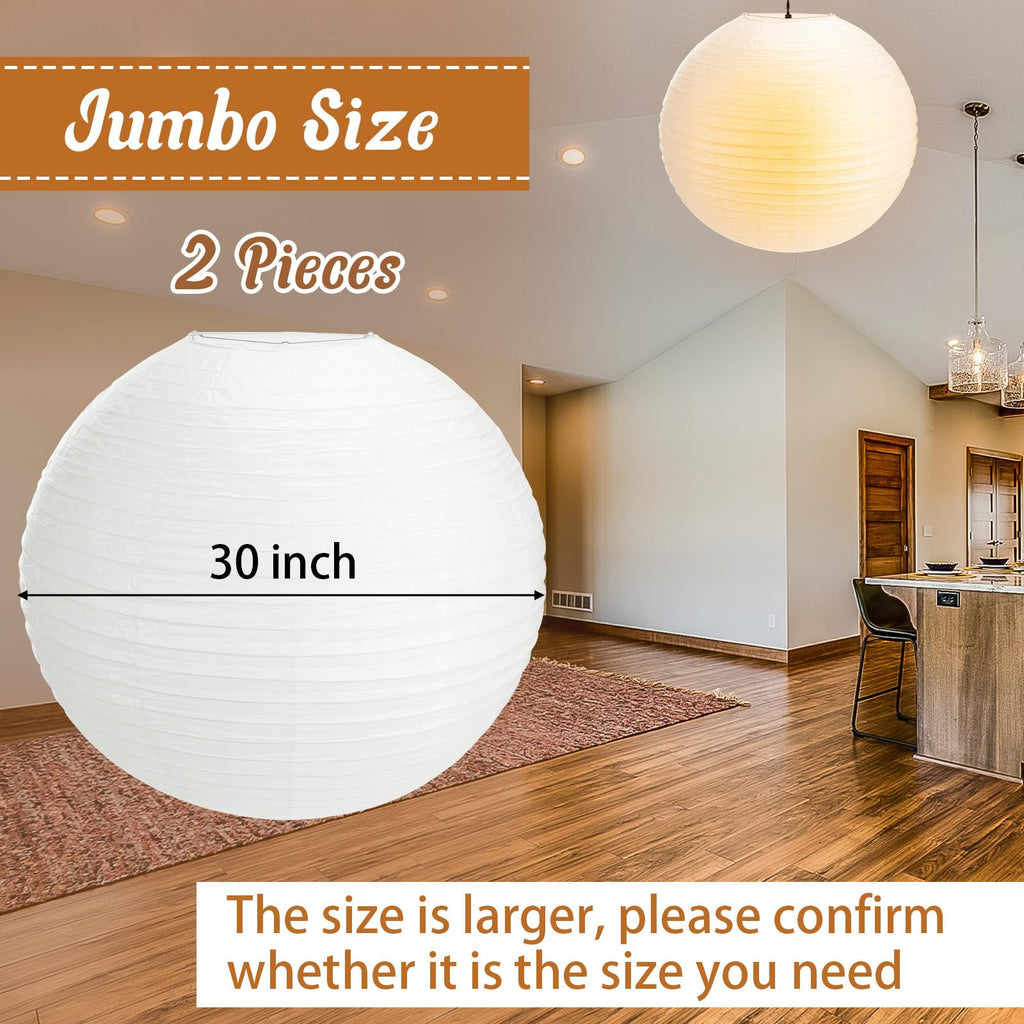 Inspired Noguchi Style 2 Pack 30 Inch Large Paper Lanterns White Hanging Lantern for Decor