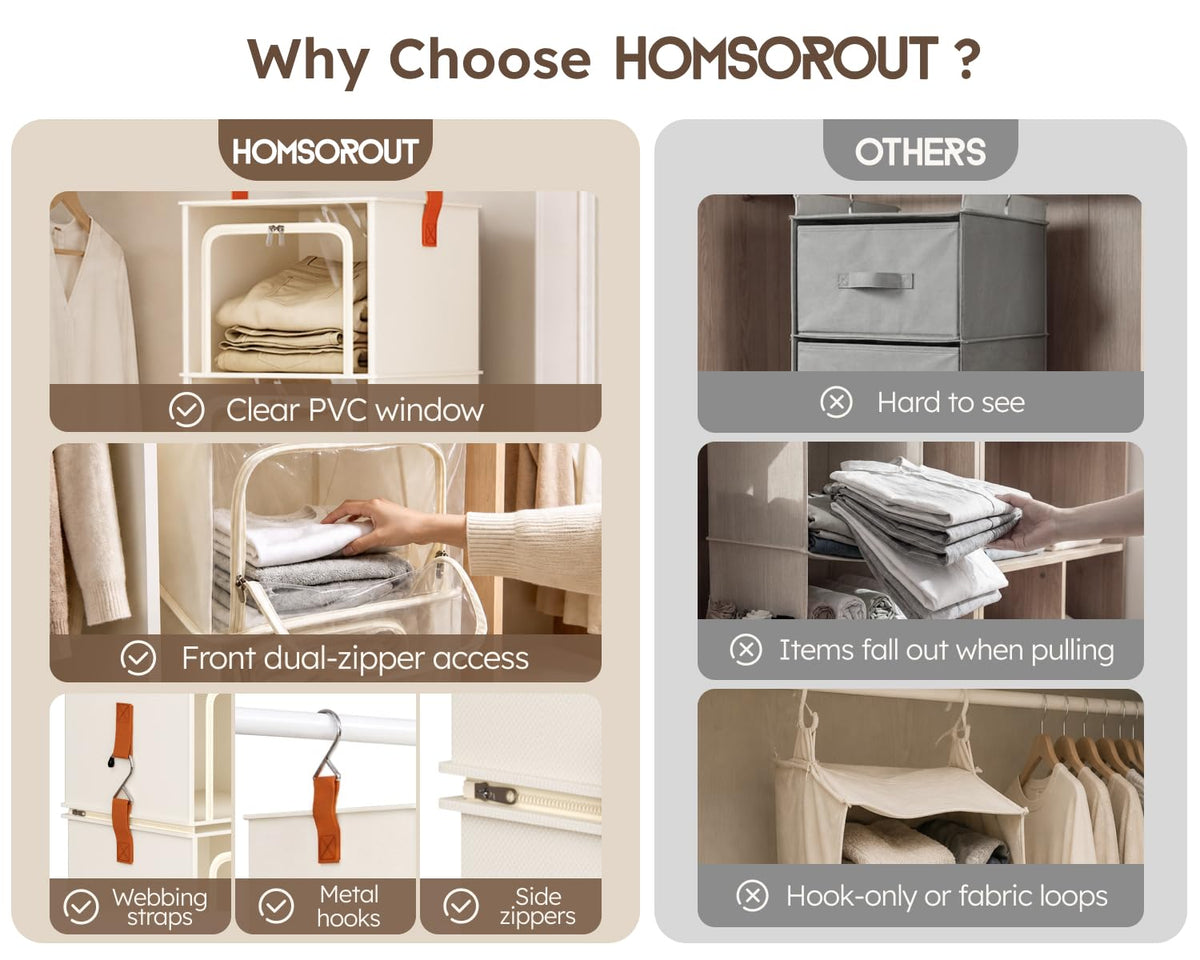 6-Tier Modular Hanging Closet Organizer Shelves, Beige