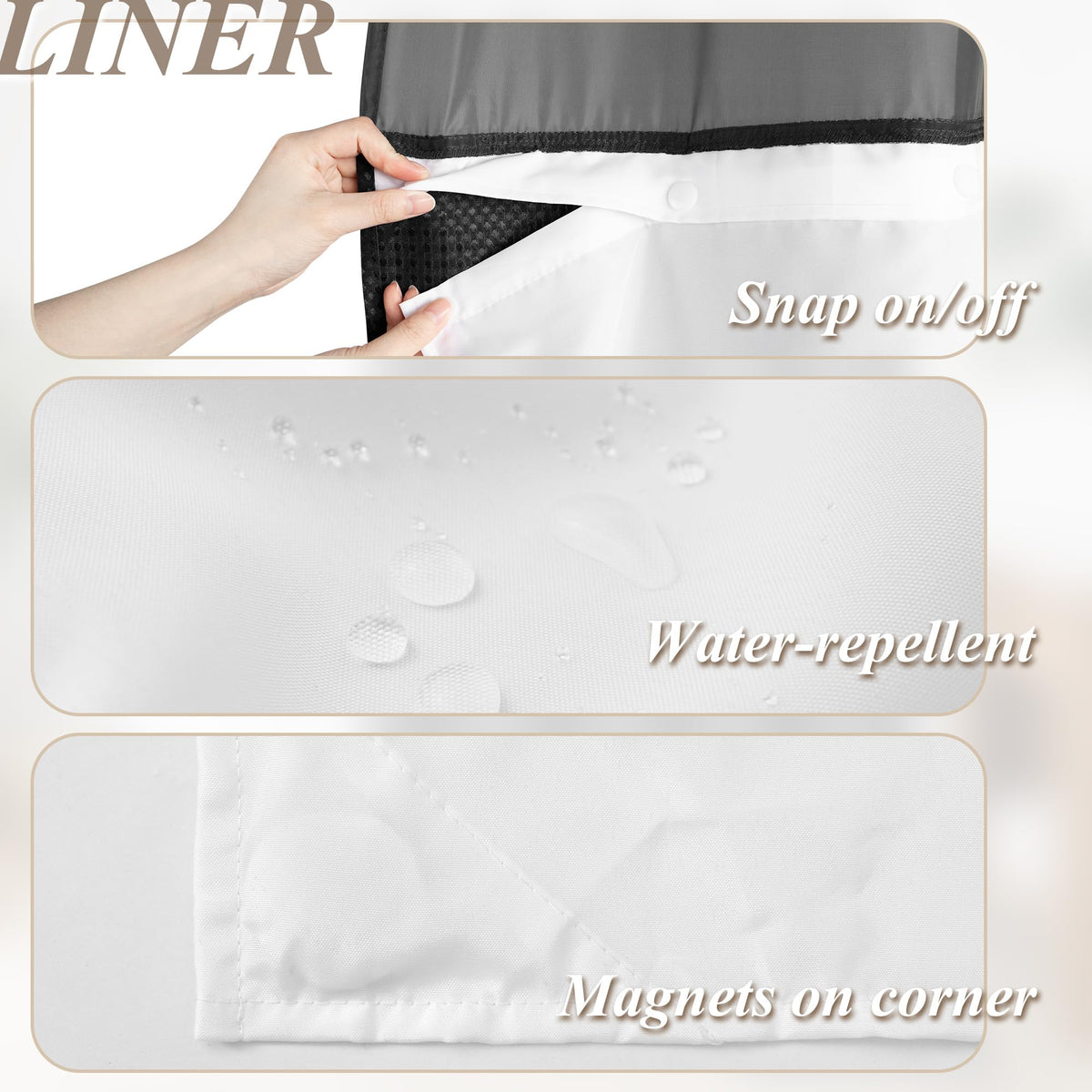 No Hook Waffle Shower Curtain Set with Liner & Rugs Black