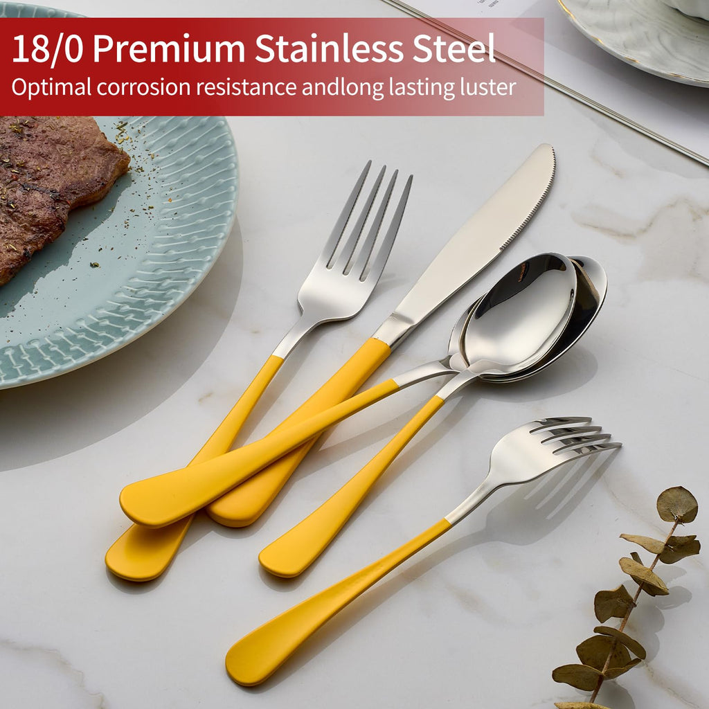 20-Piece Yellow Silverware Set 18/0 Stainless Steel Flatware Yellow Handle Cutlery Set Service for 4 Dinner Knives