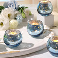 Round Blue Votive Candle Holder Set of 12, Mercury Glass Votives