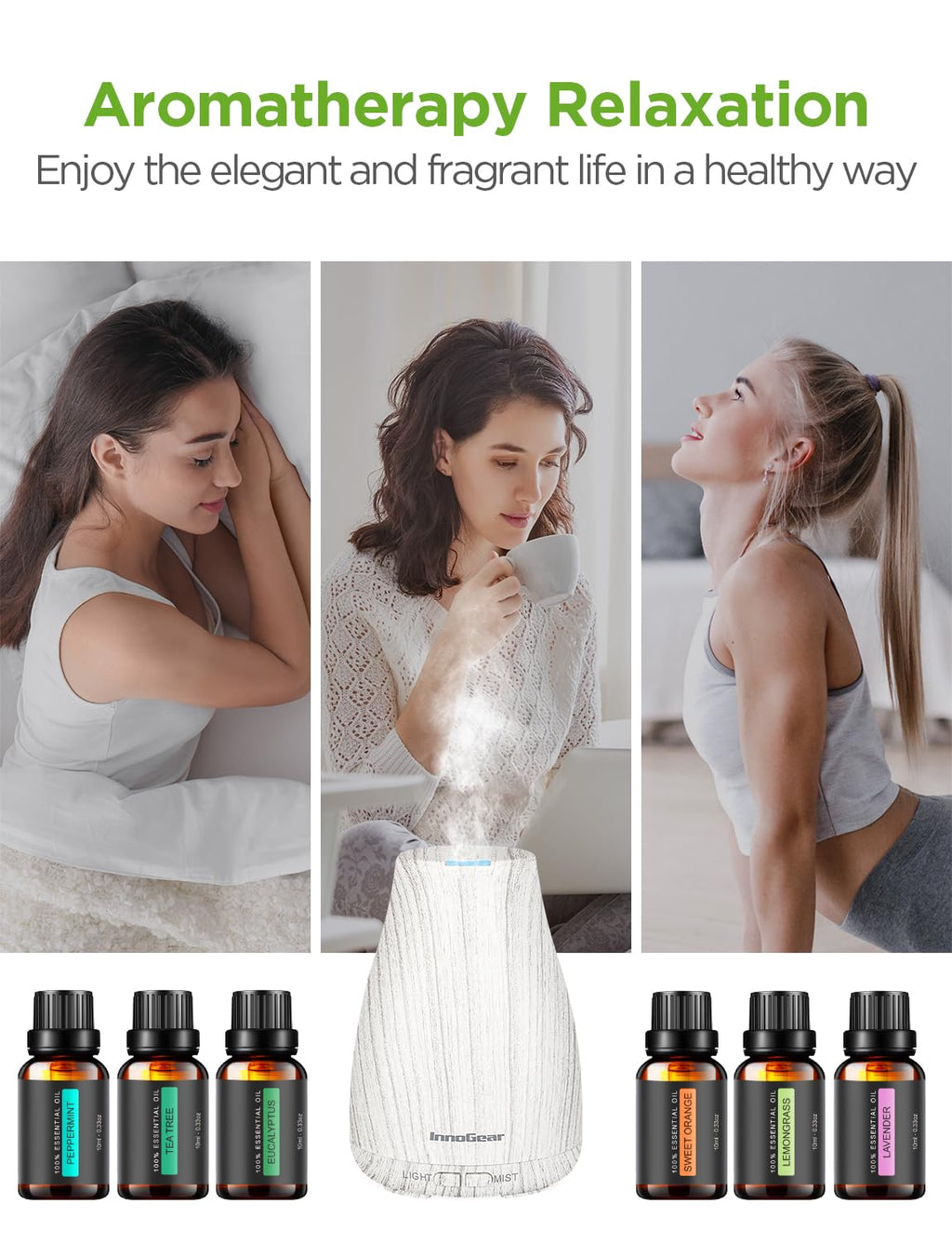100ml Essential Oil Diffuser with 6 Oils Gift Set, Grey