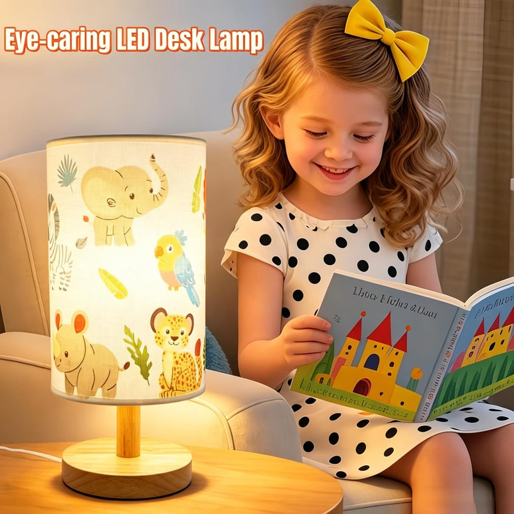Kids Table Lamp-Night Light for Boys Room, Color LED Desk Lamp with Baby Elephant Zebra Giraffe Tiger Pattern