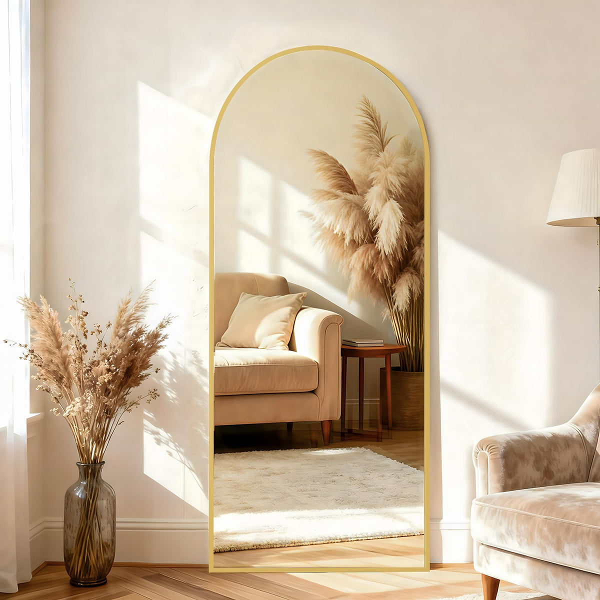 65" x 24" Arch Full-Length Mirror with Stand, Gold
