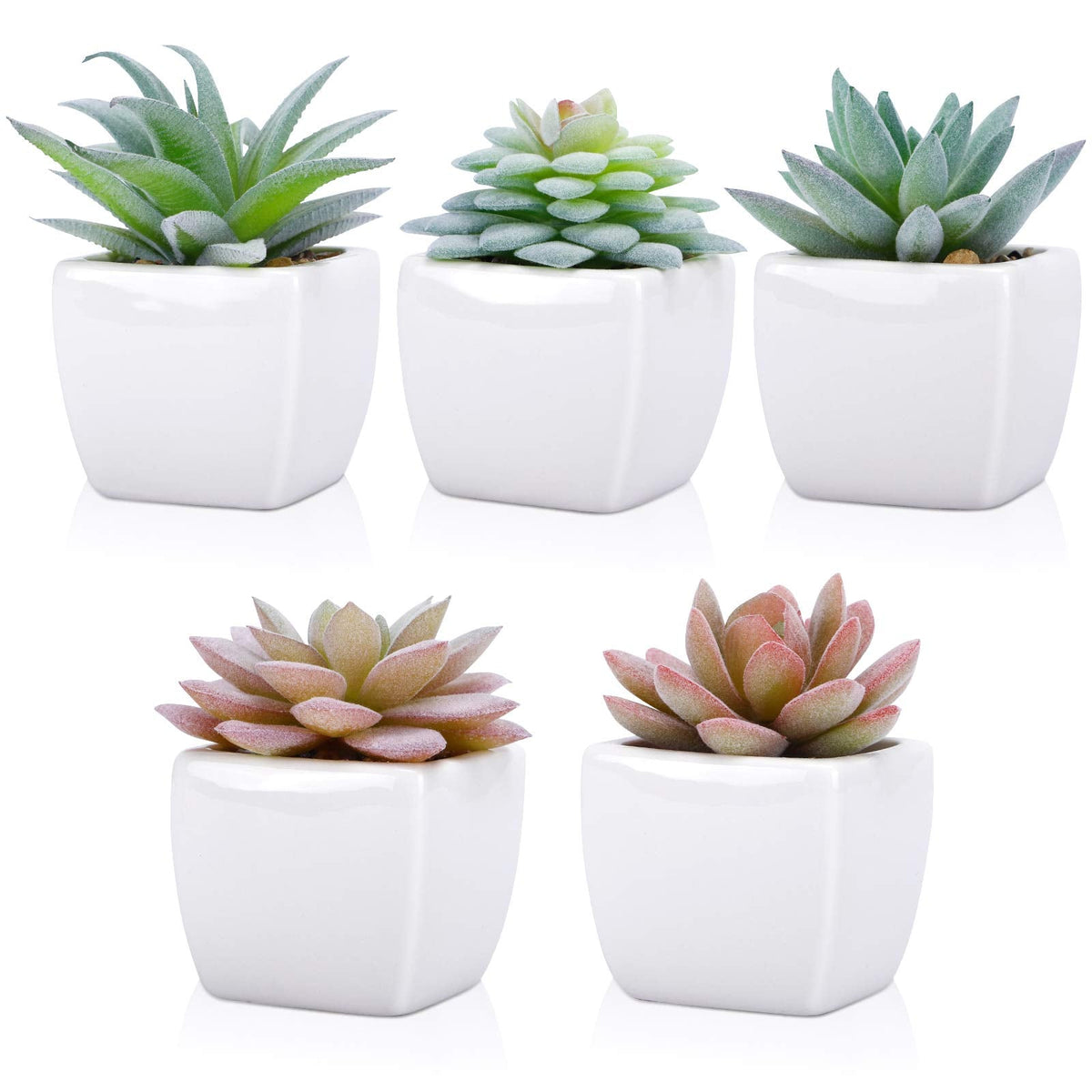 5pcs Artificial Succulent Plants, Small Fake Desk Plants Mini Succulents Indoor for Shelf Living Room Bedroom