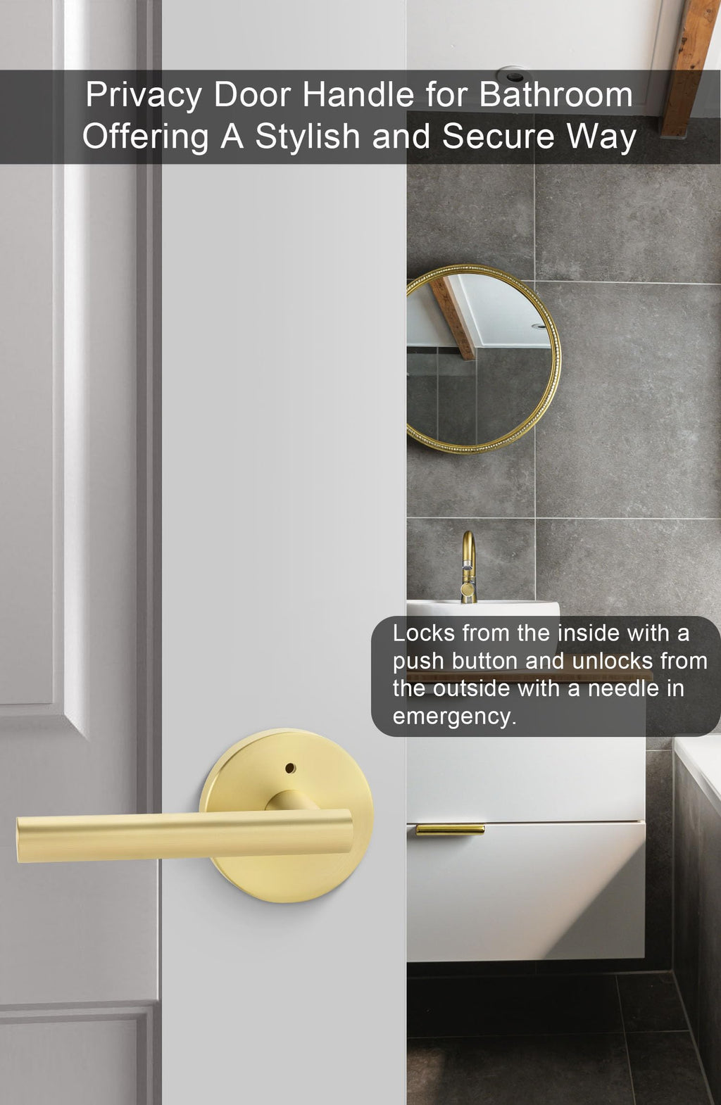 Gold Interior Door Handles, Brushed Gold Privacy Lever Door Handle, Heavy Duty Interior Bedroom Door Lever Pack (8