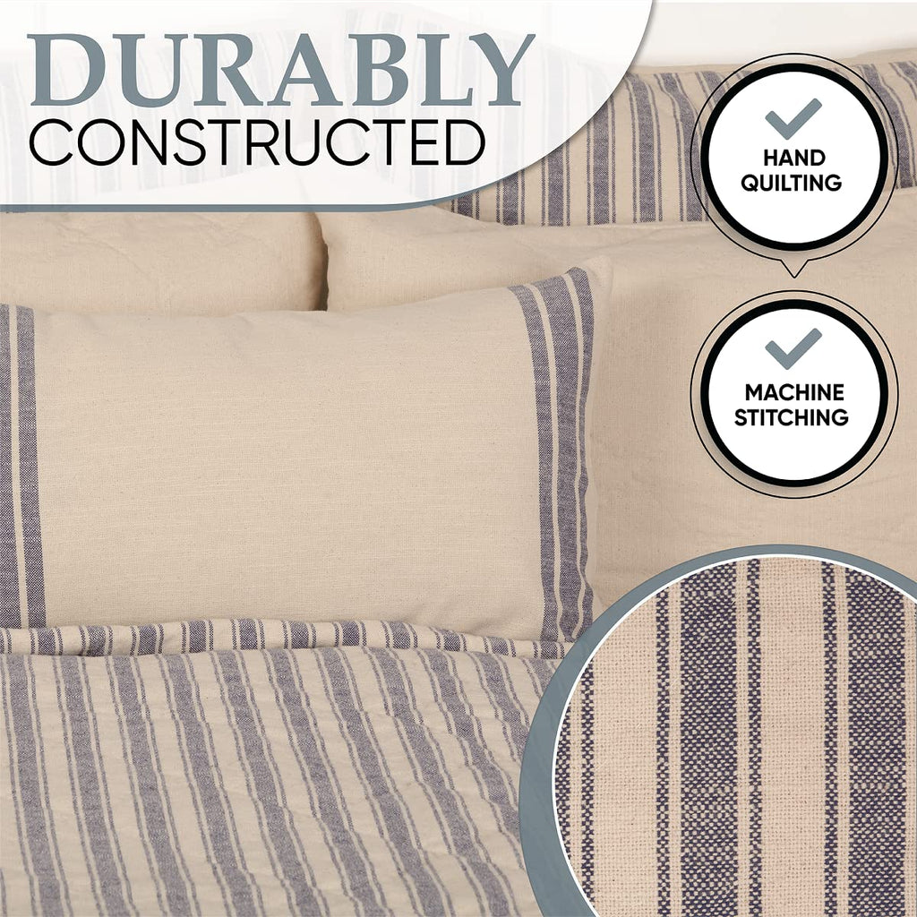 Market Place Blue Ticking Stripe Quilt