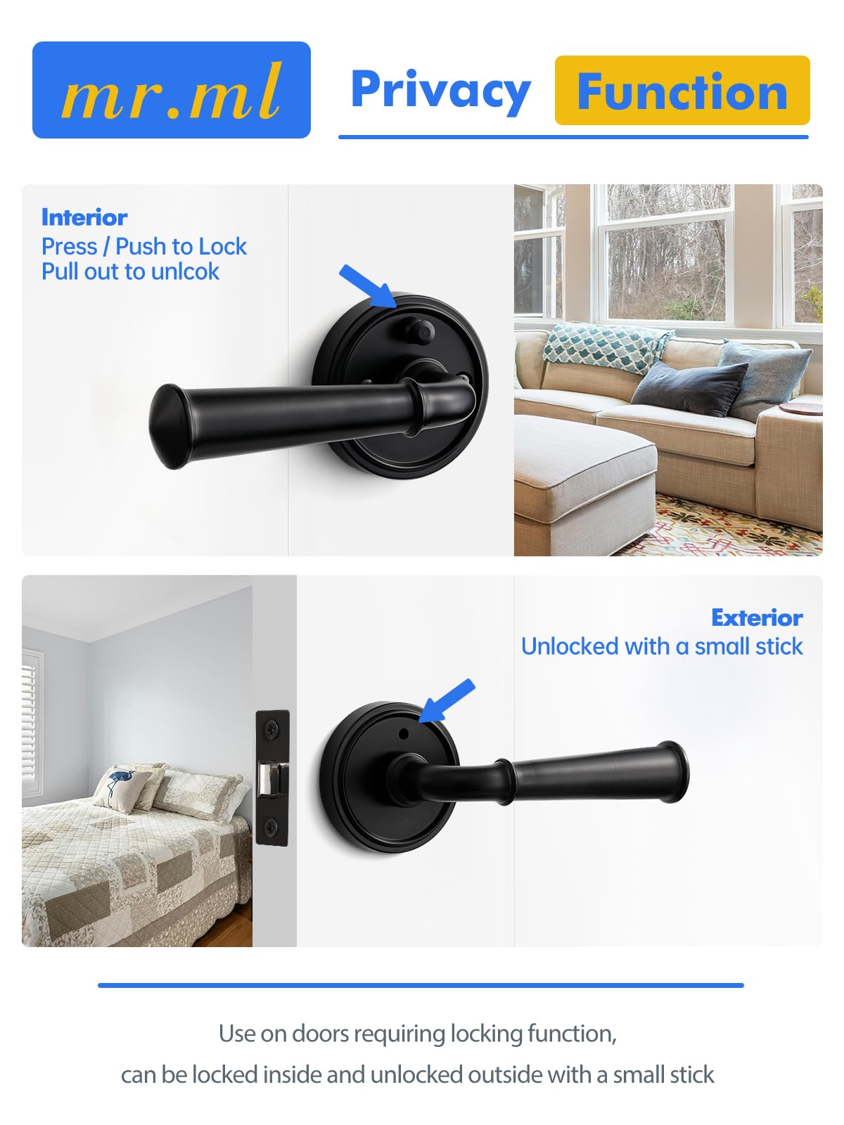 Door Handle Black Privacy Door Lever Black DoorHandle, 1 Pack