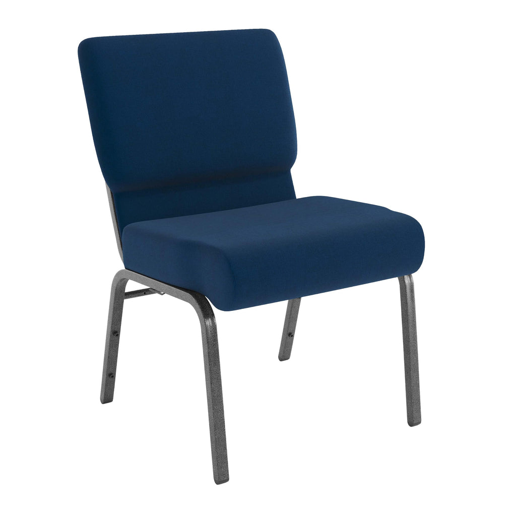 Series 21''W Stacking Church Chair in Navy Blue Fabric - Silver Vein Frame