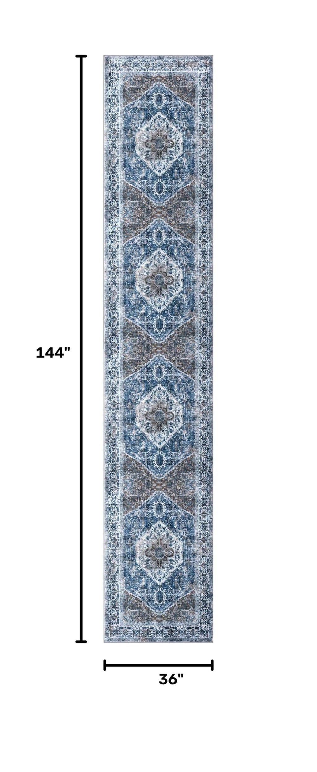 Runners s 3x12 Ft Thin Long Washable Kitchen Runner Non Slip Runners Rug Indoor Blue Printed Faux Wool Stair Runner